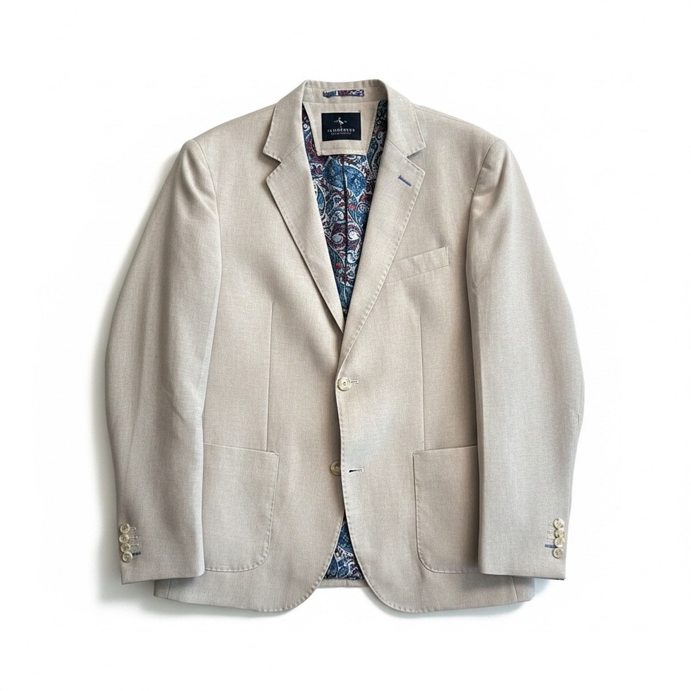 TailorByrd Collection Tan Linen Blend Paisley Lined Sport Coat Blazer Mens 40R